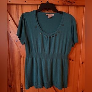 Requirements Teal Knit Top Size XL Studded Scoop Neck